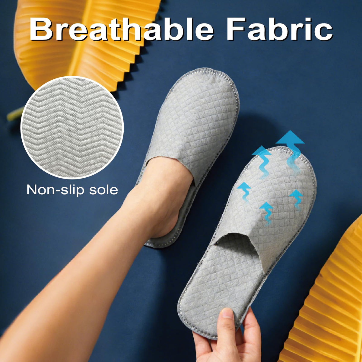 GRWJHUM slippers in spa setting showing breathable comfort for guests