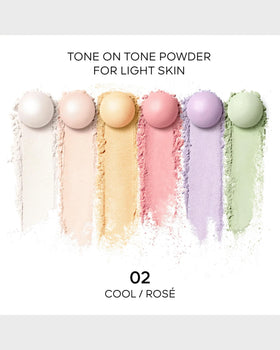 Guerlain Météorites brush and jar in use applying powder for quick on-the-go touchups