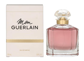 Guerlain Mon Guerlain front bottle displaying elegant curved glass and label, luxury appeal
