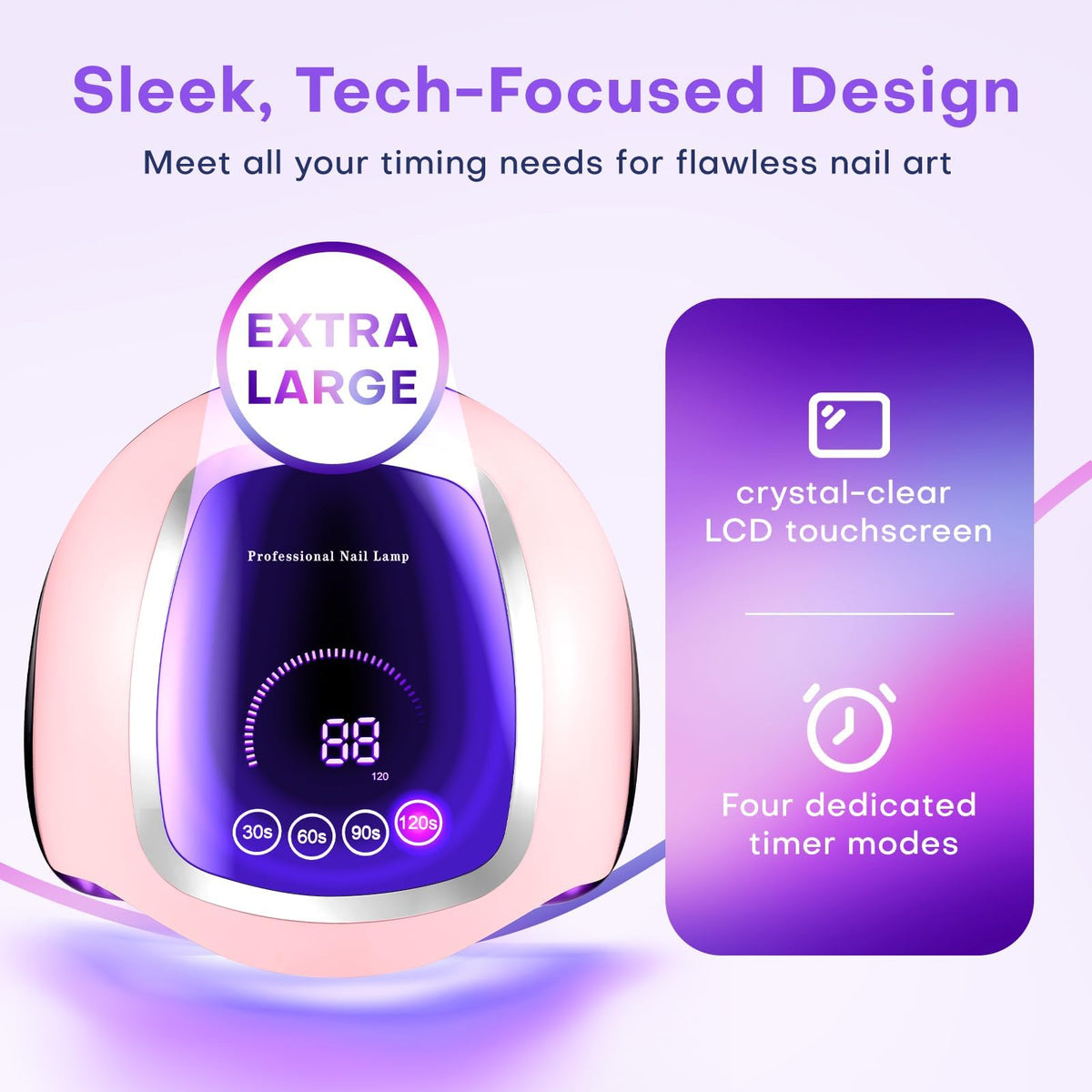 Gugusure large LCD touch screen displaying timer — precise curing control benefit