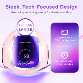 Gugusure large LCD touch screen displaying timer — precise curing control benefit