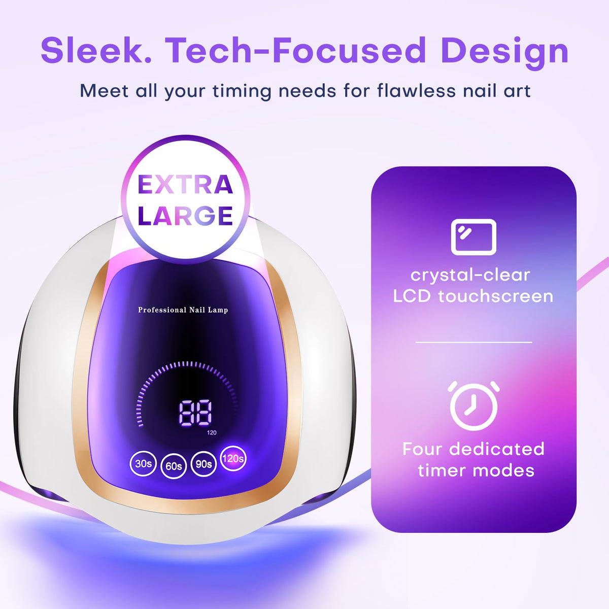 Gugusure large LCD touch display with timer visible for quick, accurate curing control