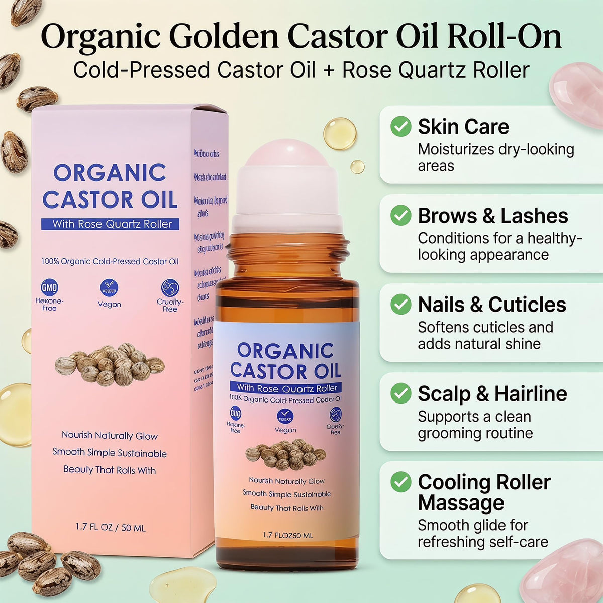 guluxly rose quartz close-up roller ball delivering smooth application