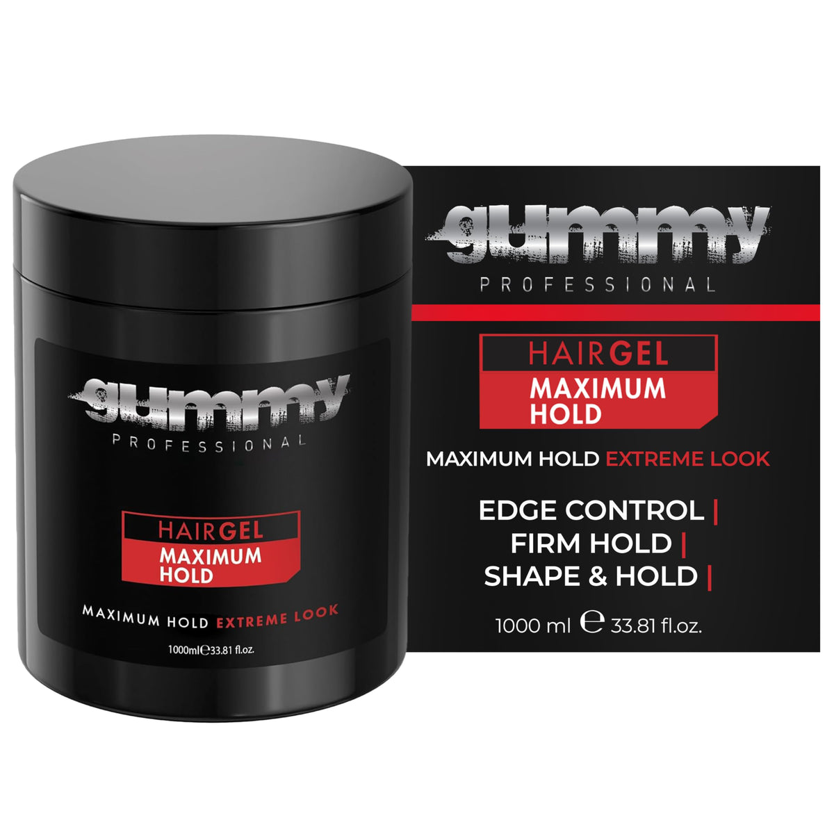 Gummy front packaging shows 1000ml salon-size bottle and clear labeling for professional use