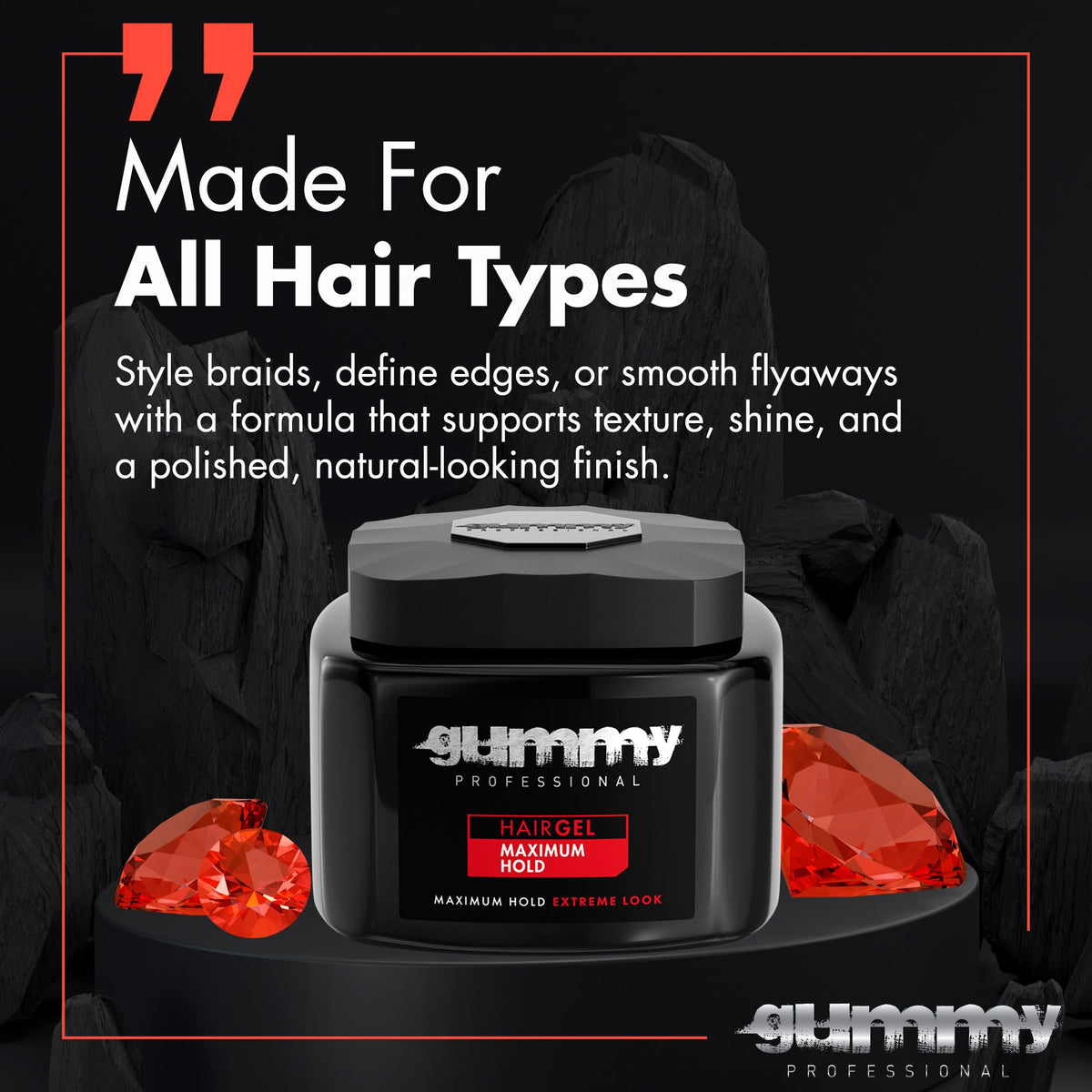 Gummy edge control close-up showing precise hold for hairline styling