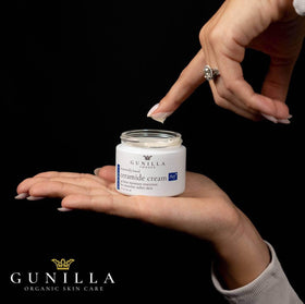 Gunilla cream spread on hand demonstrating smooth, non-greasy absorption