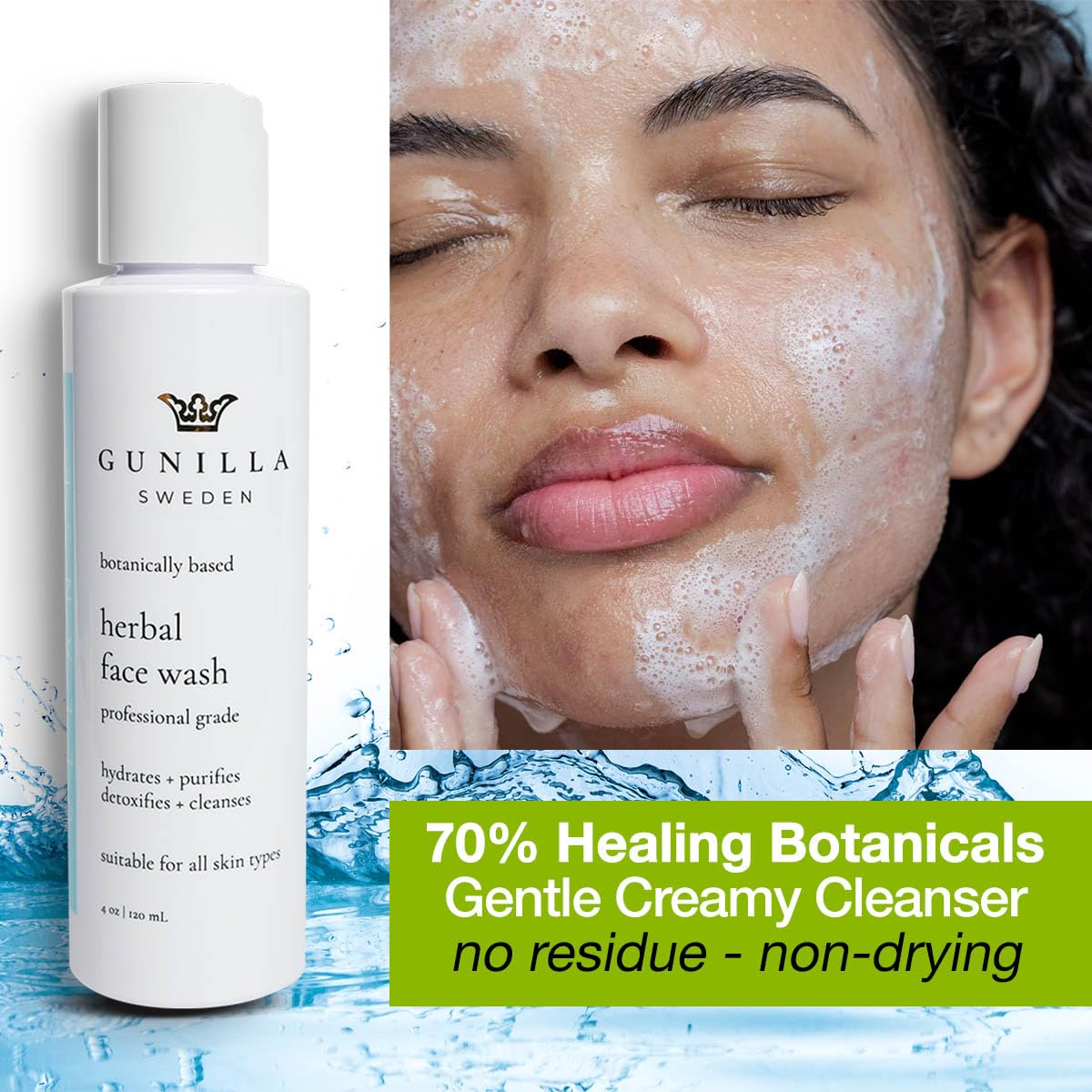 Gunilla Of Sweden pump dispensing cleanser illustrating easy use