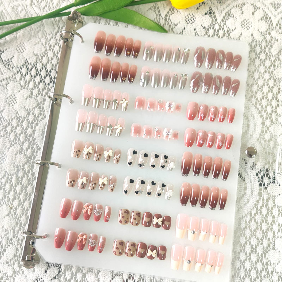 GUXACU front cover showing transparent press-on nail organizer and secure closure benefit storage