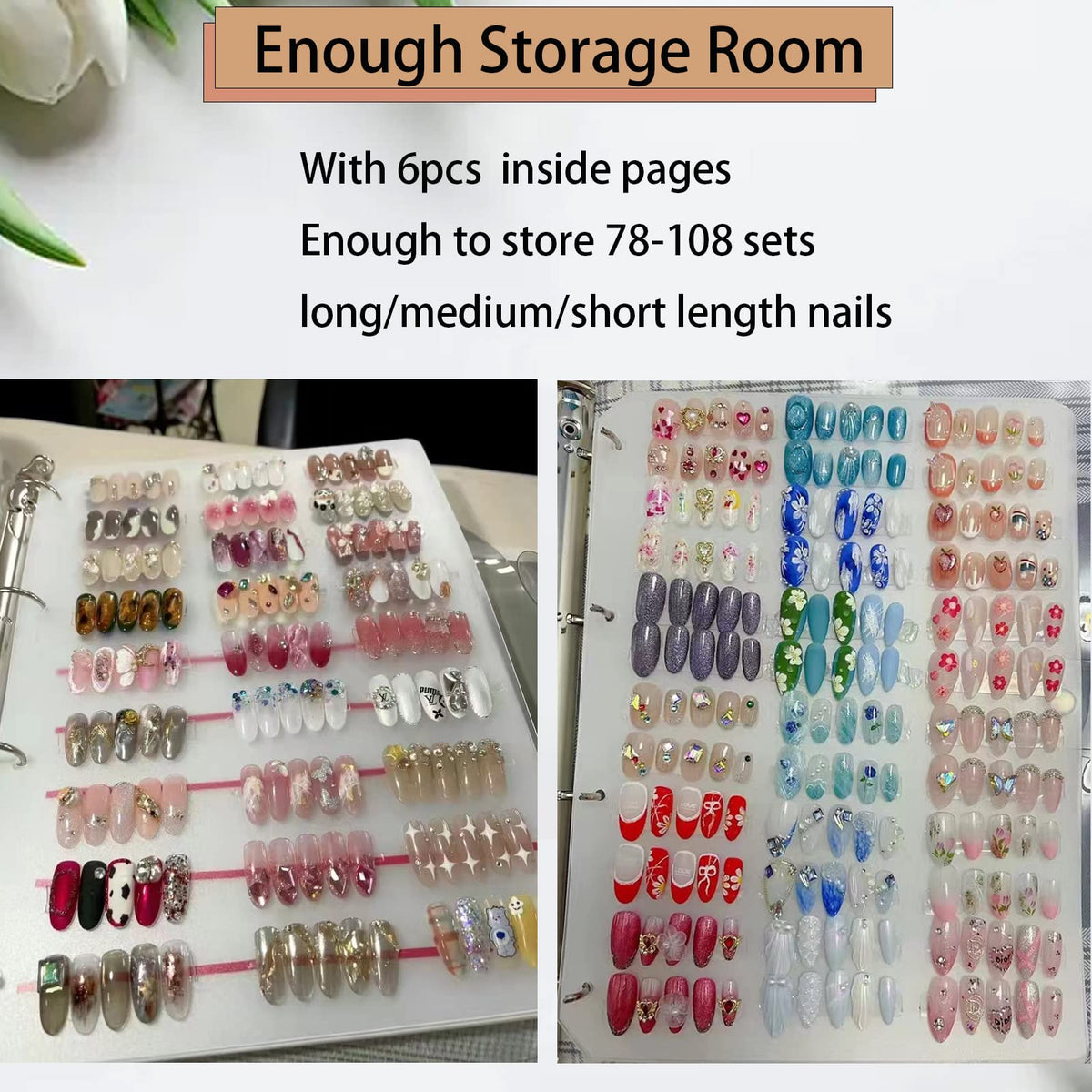 GUXACU press-on nails arranged by color and style to demonstrate easy selection and presentation benefit