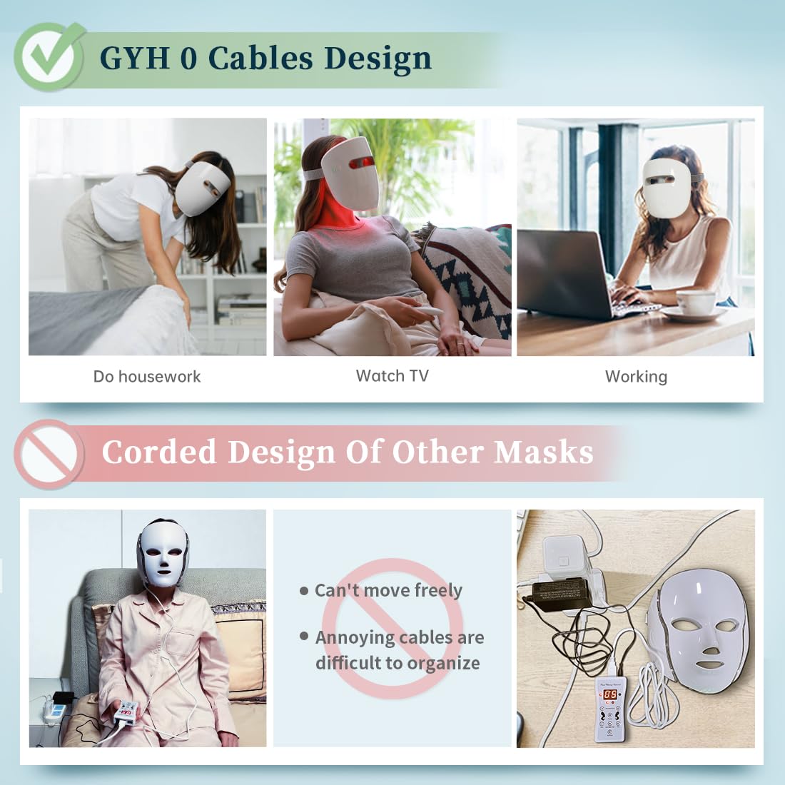 GYH mask on bathroom mirror shelf demonstrating daily routine convenience and portability