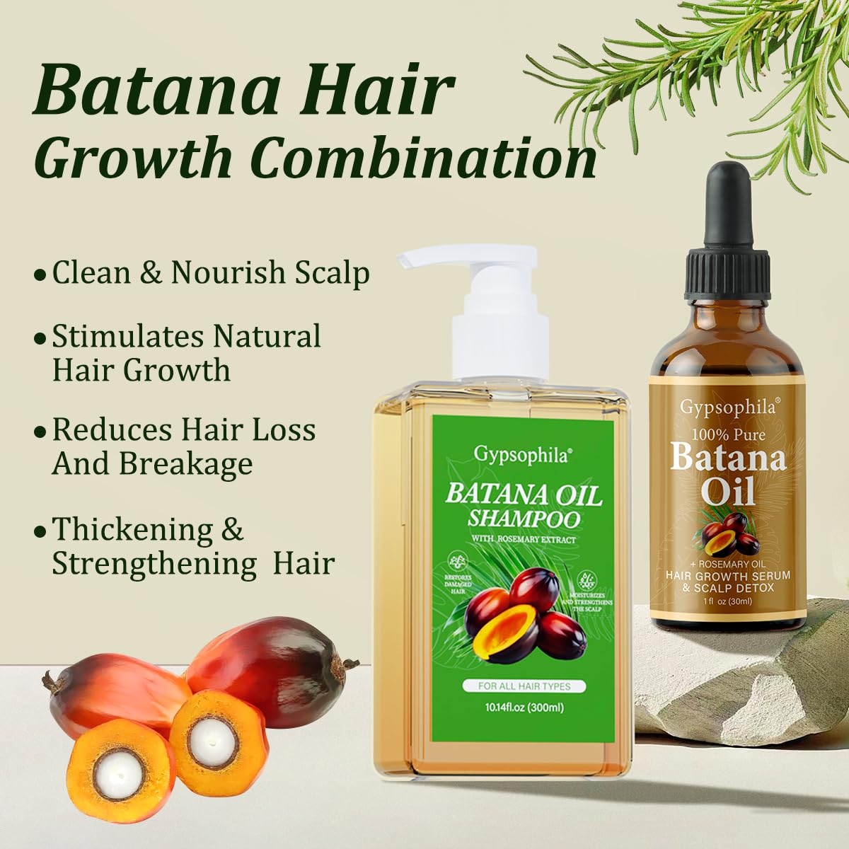 Gypsophila shampoo bottle label highlighting gentle batana formulation