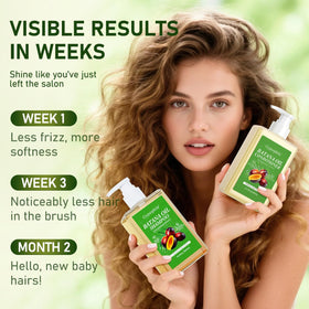 Gypsophila before and after hair shot displaying improved shine and smoother-looking strands