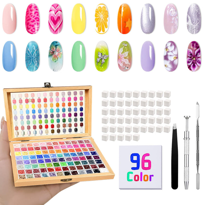 GZIXBDA front palette showing all 96 mini gel shades for instant color selection