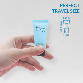 H2O Therapy bottles lined up for easy guest restocking and uniform look