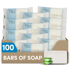 H2O Therapy front packaging showing box of 100 travel bars for easy restock