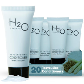 H2O Therapy front packaging showing 20 compact conditioner bottles and benefits