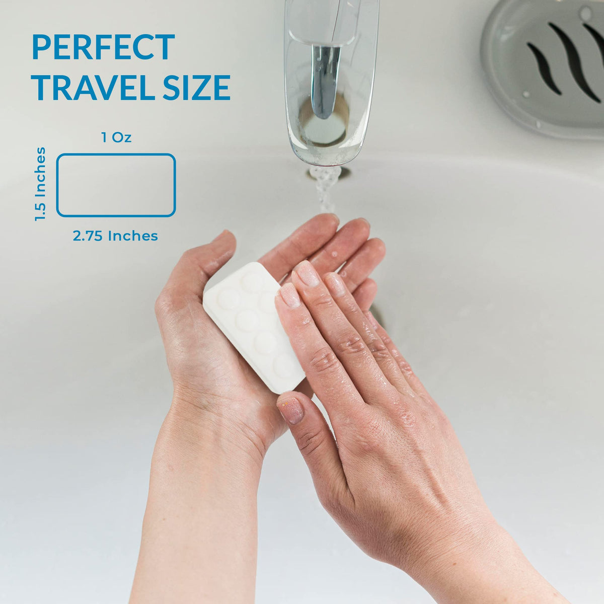 H2O Therapy bar placed on shower ledge illustrating travel-size convenience