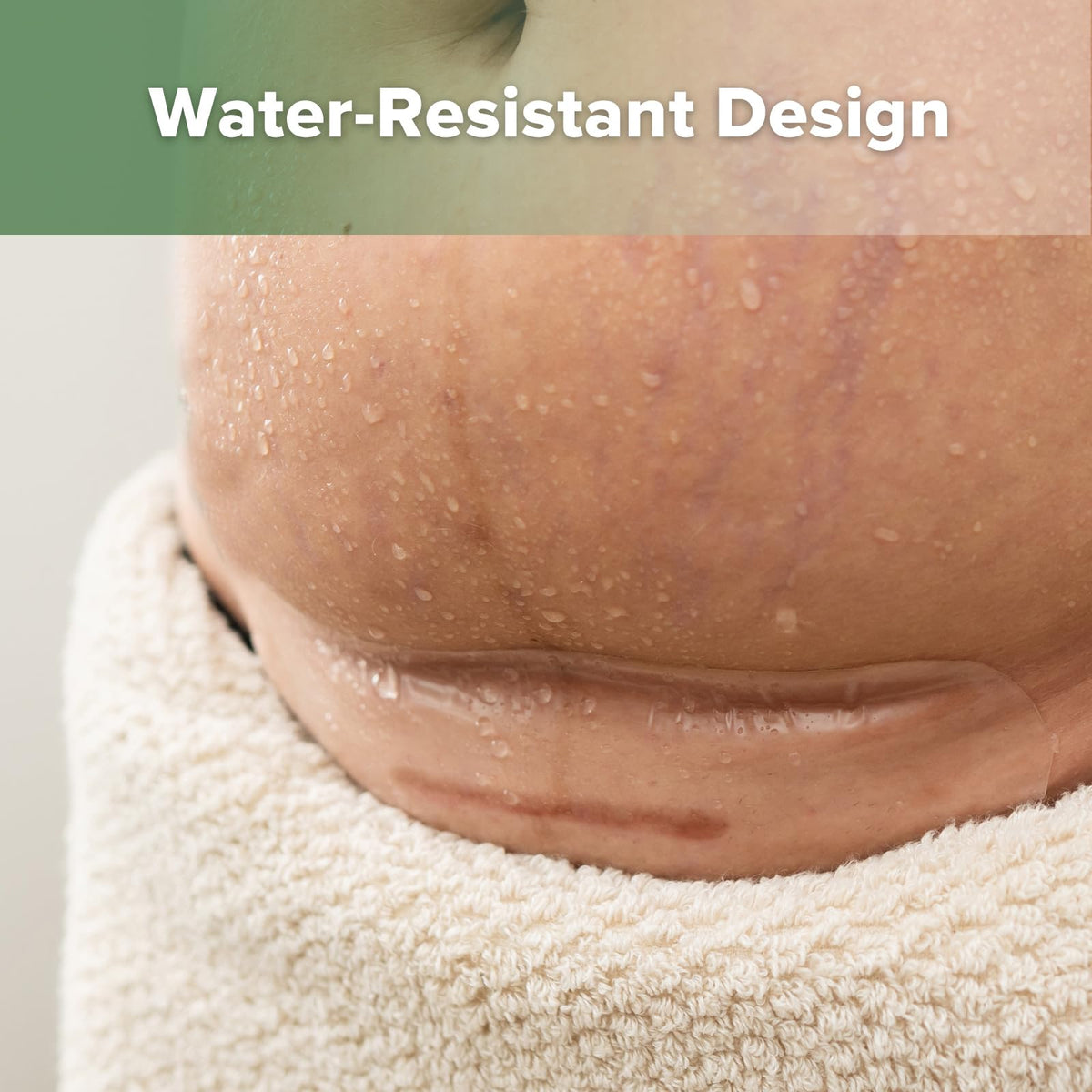 haakaa strip on skin in shower showing water resistant benefit