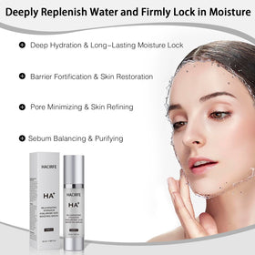 HACIRFE serum texture on fingertip showing lightweight, fast-absorbing benefit