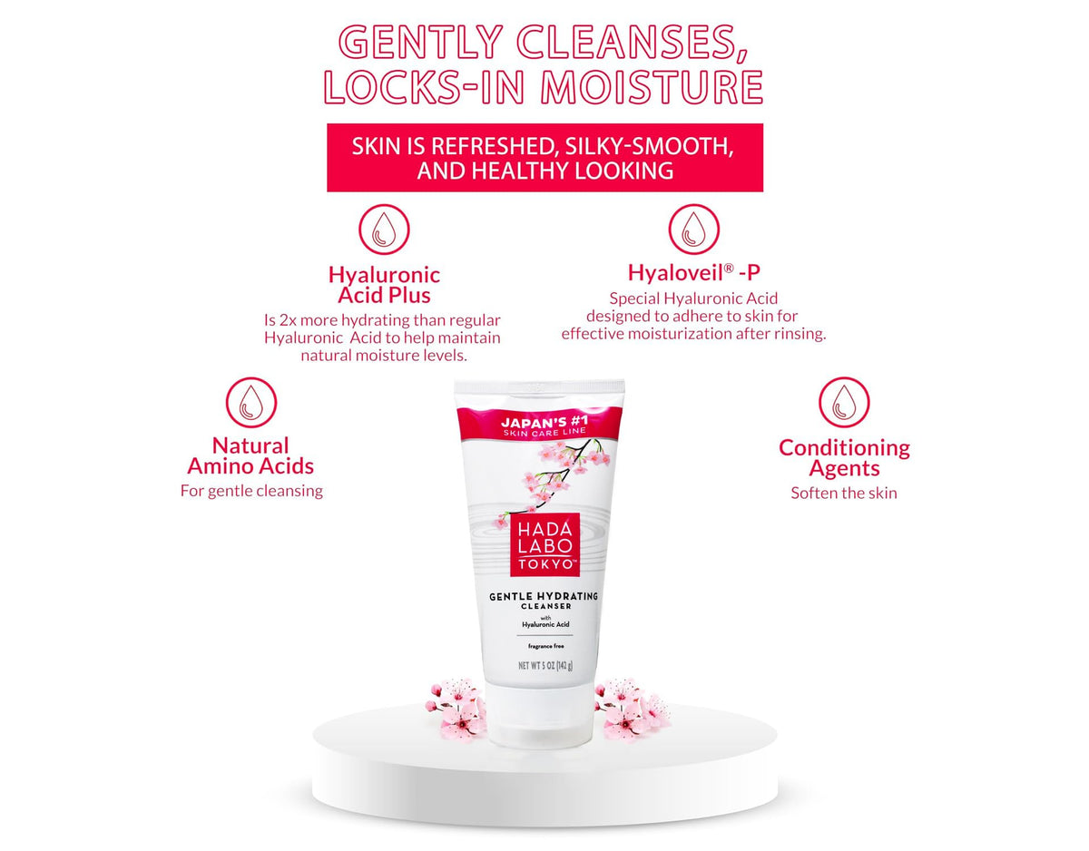 Hada Labo Tokyo bottle on bathroom counter showing everyday routine convenience