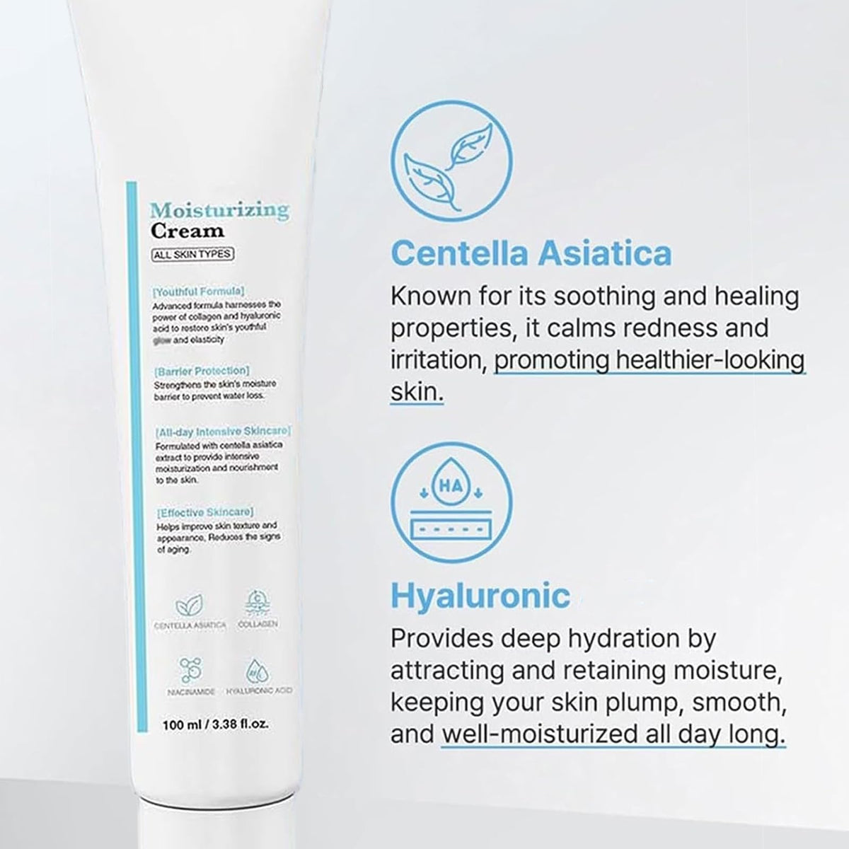 Haigou centella and collagen ingredient display, emphasizes barrier support