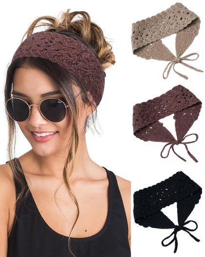 HAIMEIKANG front view of three headbands showing black brown coffee for outfit coordination