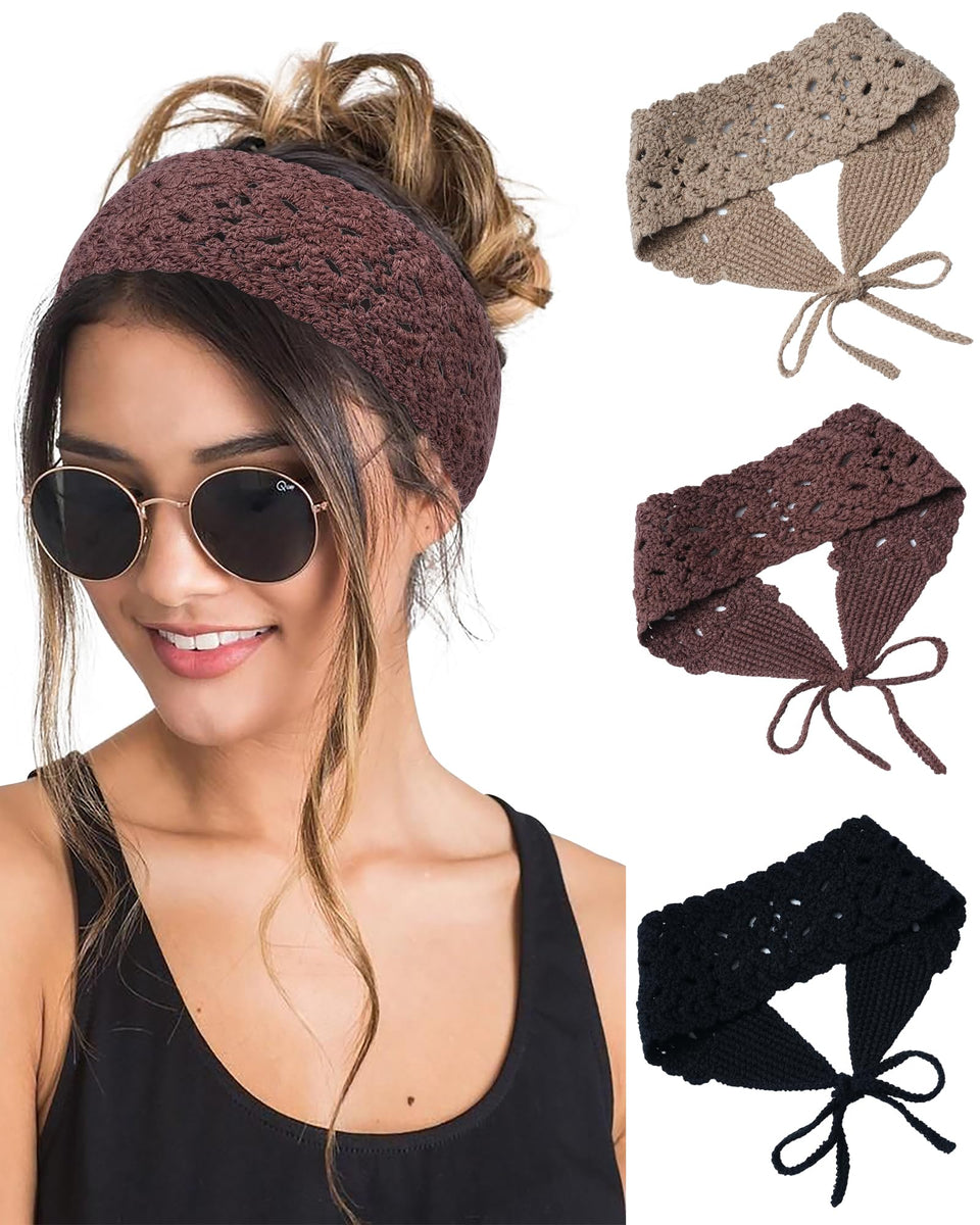 HAIMEIKANG front view of three headbands showing black brown coffee for outfit coordination
