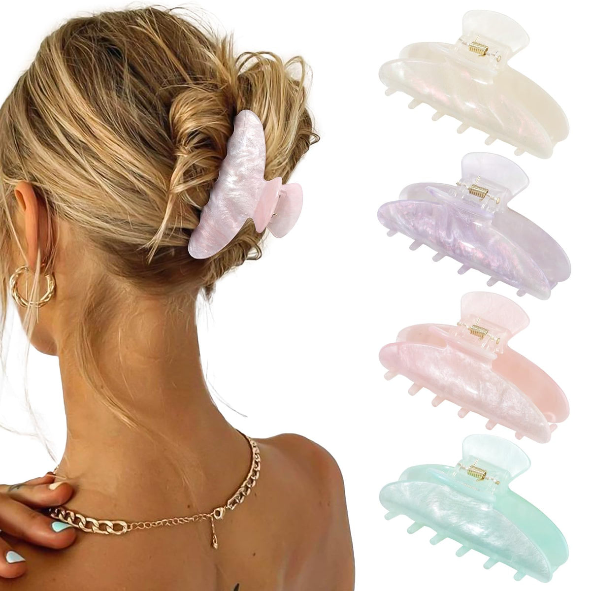 HAIMEIKANG front packaging showing four sparkle acrylic clips and color variety for stylish wear