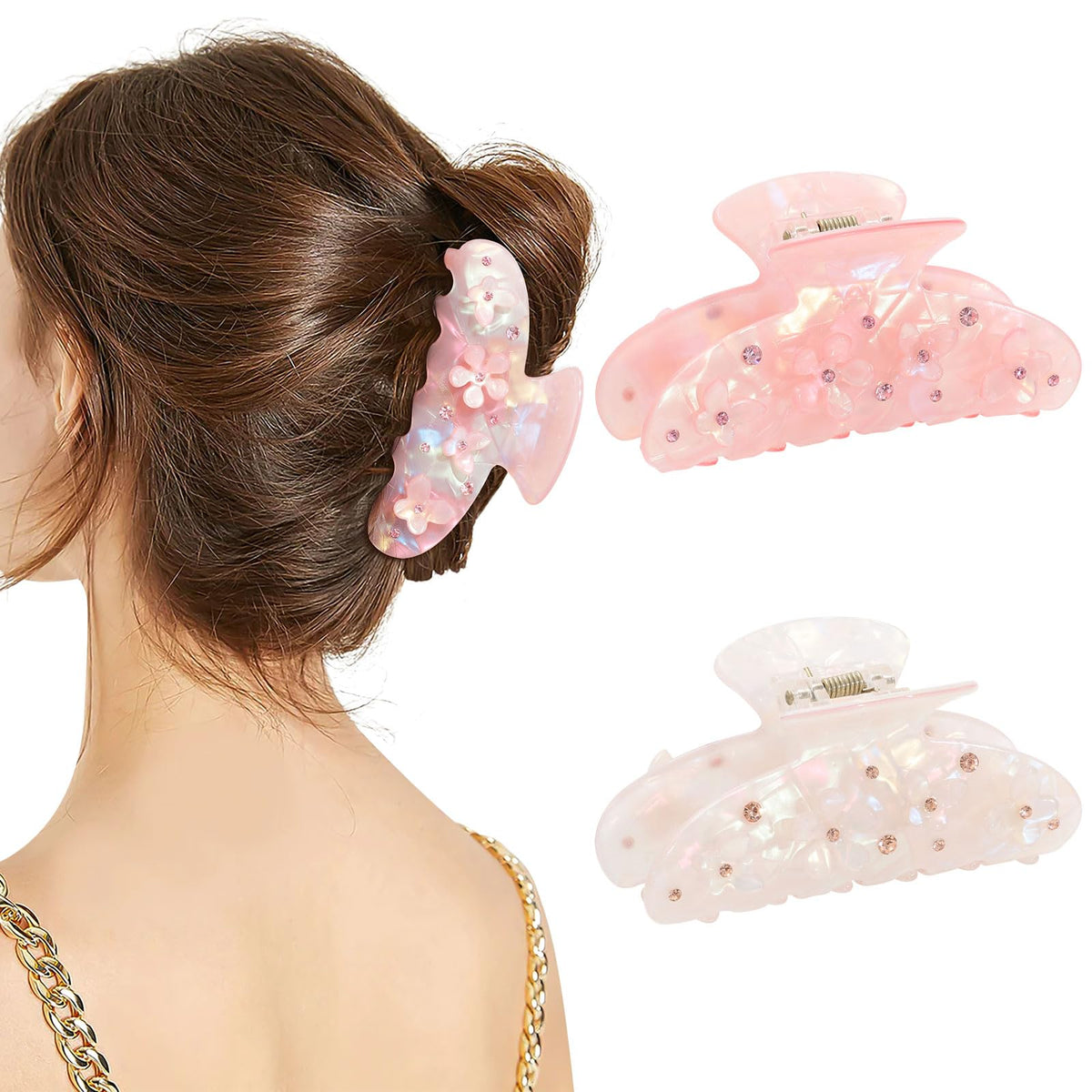 HAIMEIKANG clip holding half-up hairstyle showing secure-wear benefit