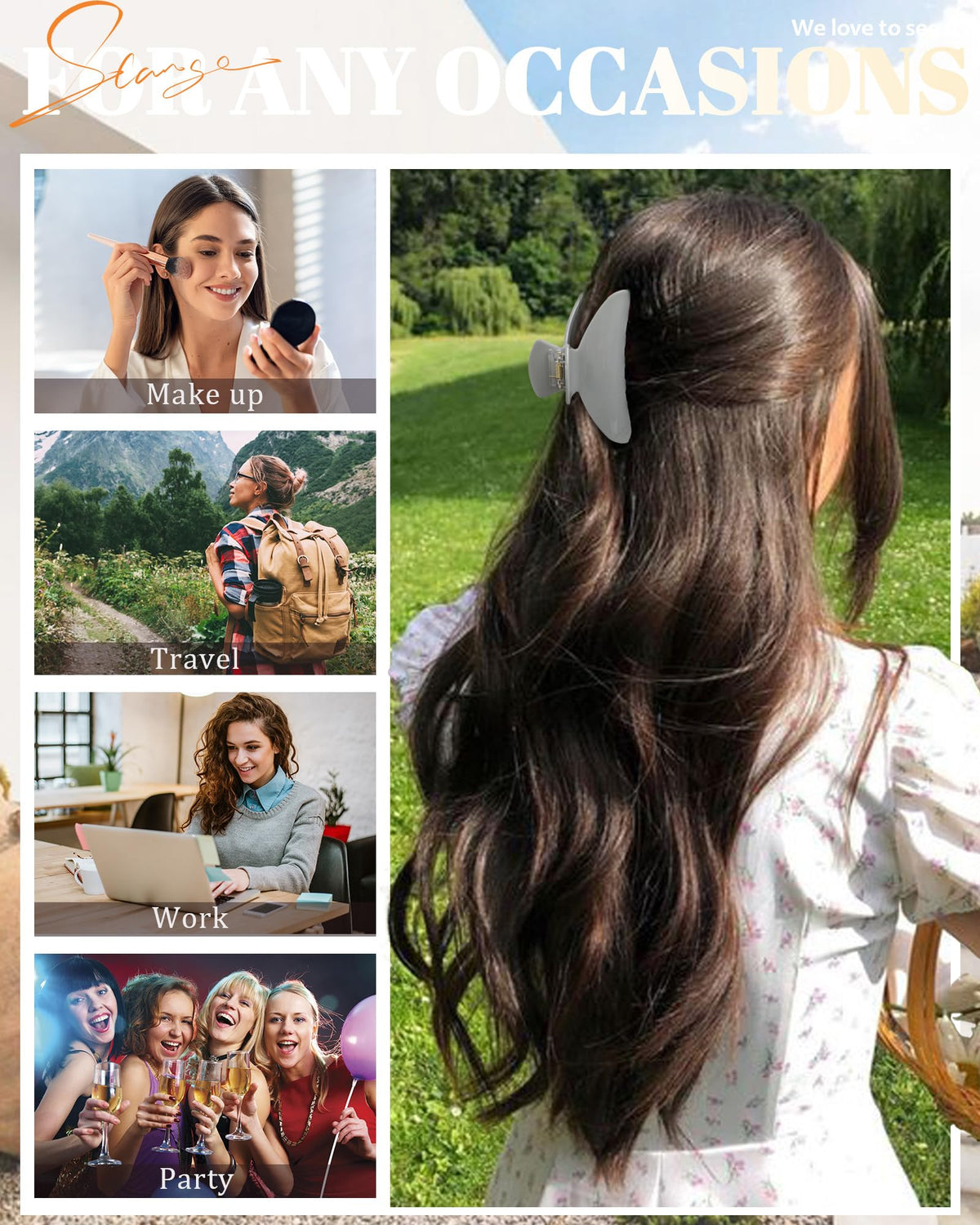 HAIMEIKANG lifestyle image of woman wearing clip outdoors for effortless style