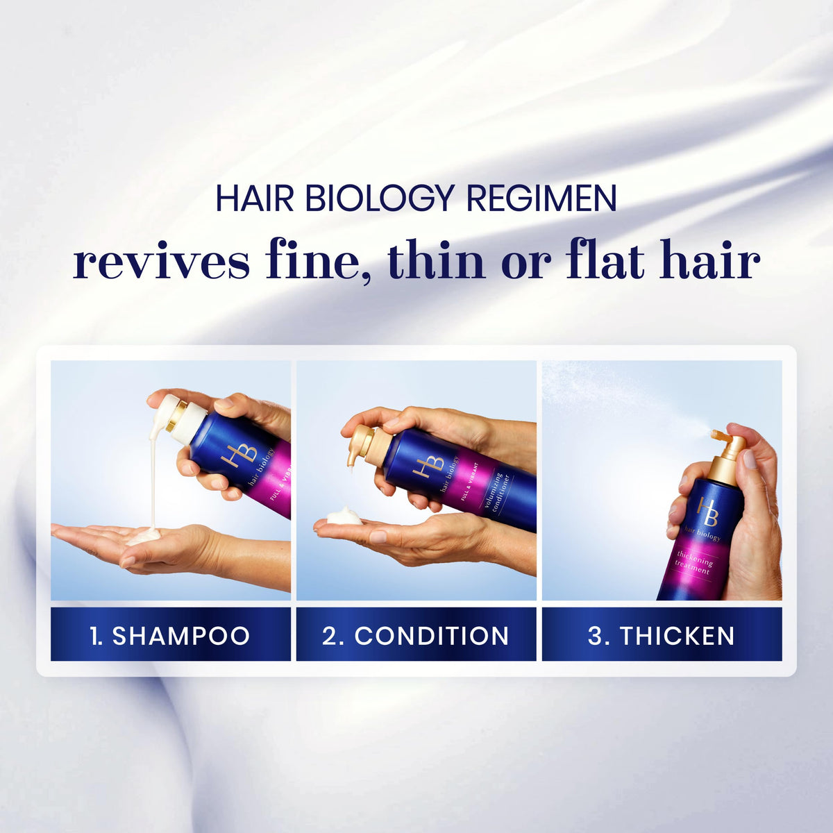 Hair Biology thickening treatment spray bottle demonstrating instant thickness