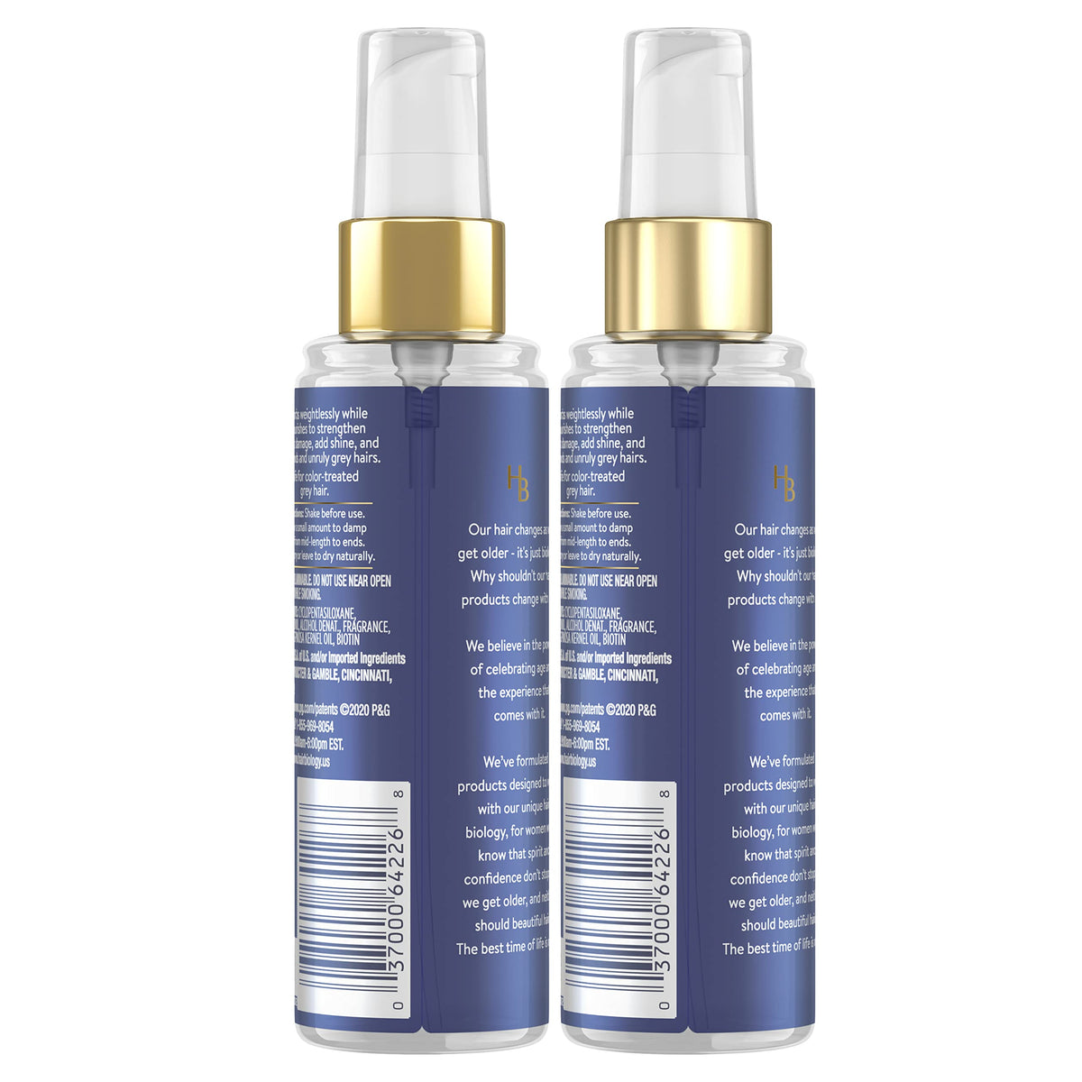 Hair Biology travel-ready pouch display with two bottles for on-the-go hair care