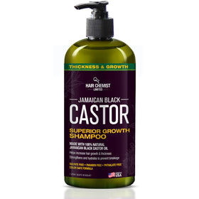 Hair Chemist shampoo bottle closeup label highlighting castor oil
