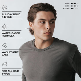 Hair Craft Co. CRVFT Pomade label close-up highlighting water-based ingredients benefit