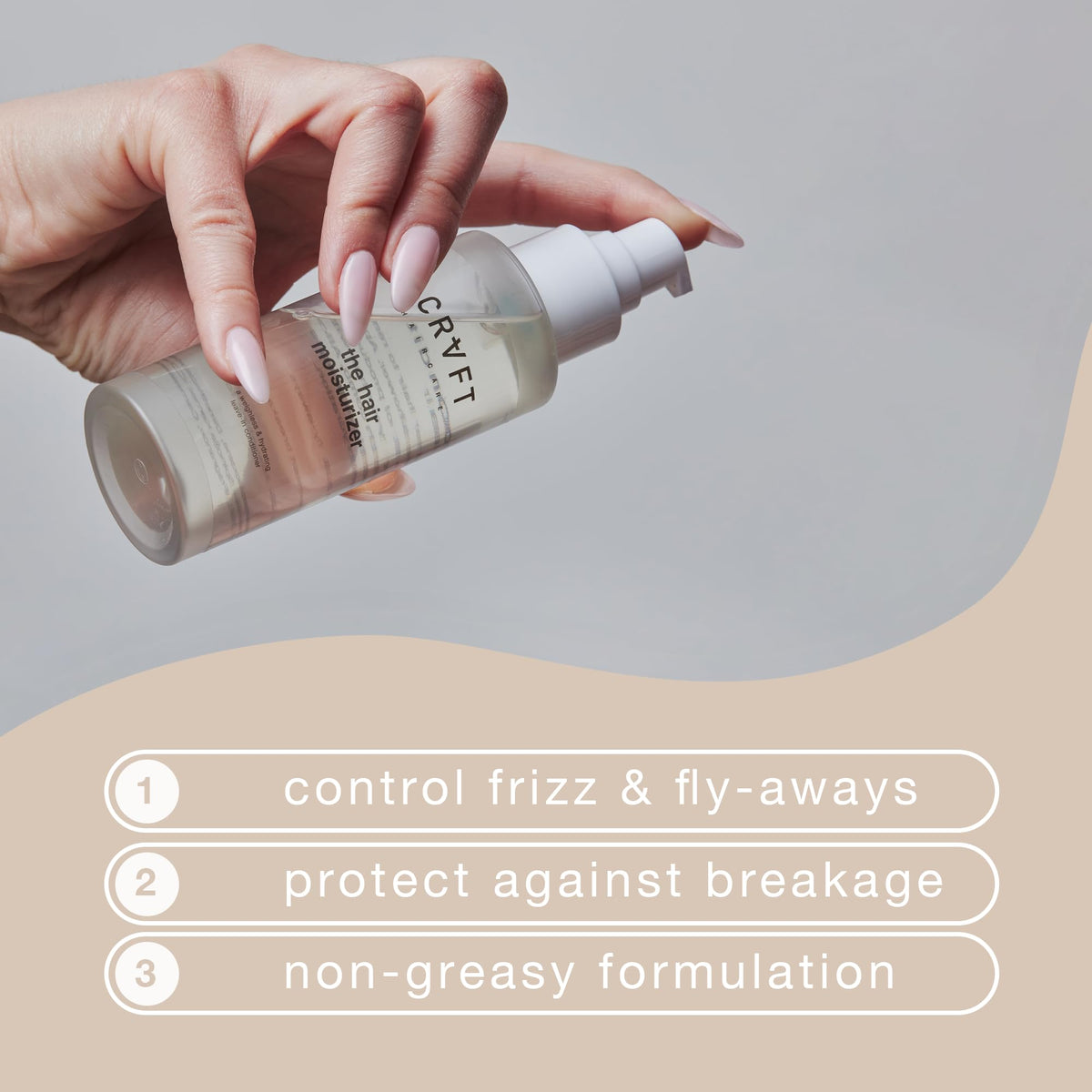 Hair Craft Co. pump and label close-up displaying scent and size