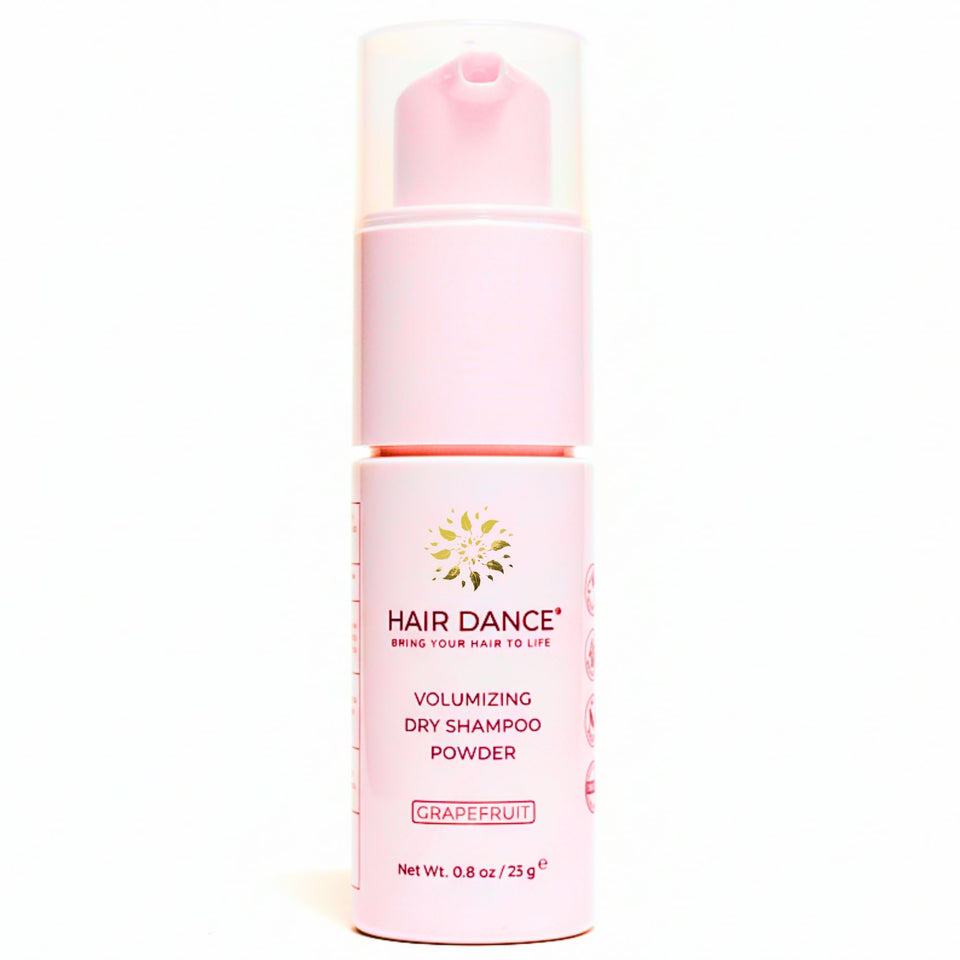 Hair Dance front jar showing label and compact travel-ready design benefit