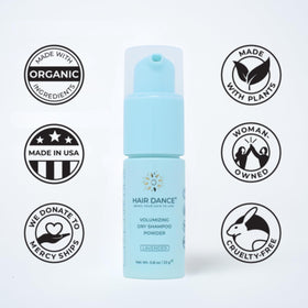 Hair Dance label and ingredients list showing natural, talc-free benefits