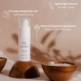 Hair Dance open jar revealing fine texture for soft volume