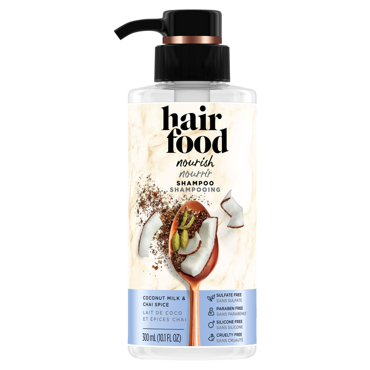 Hair Food front bottle showing coconut chai scent and uplift benefit