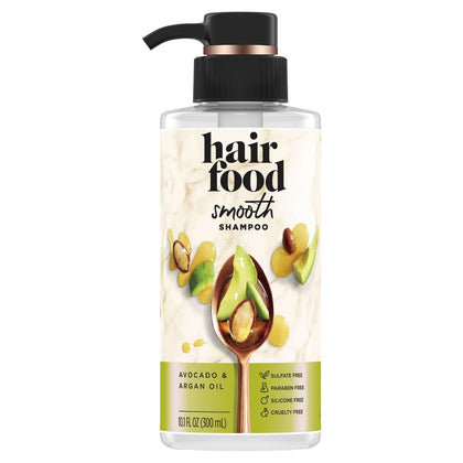 Hair Food shampoo front bottle showing label and 10.1 oz size benefit: clear product info