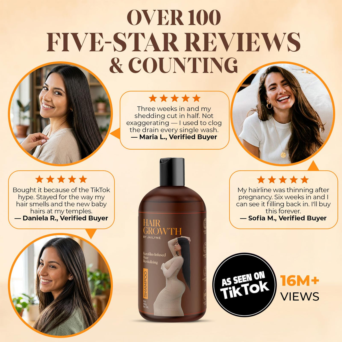 Biotin and keratin ingredient display for Hair Growth by Jailyne Ojeda highlighting strengthening benefits