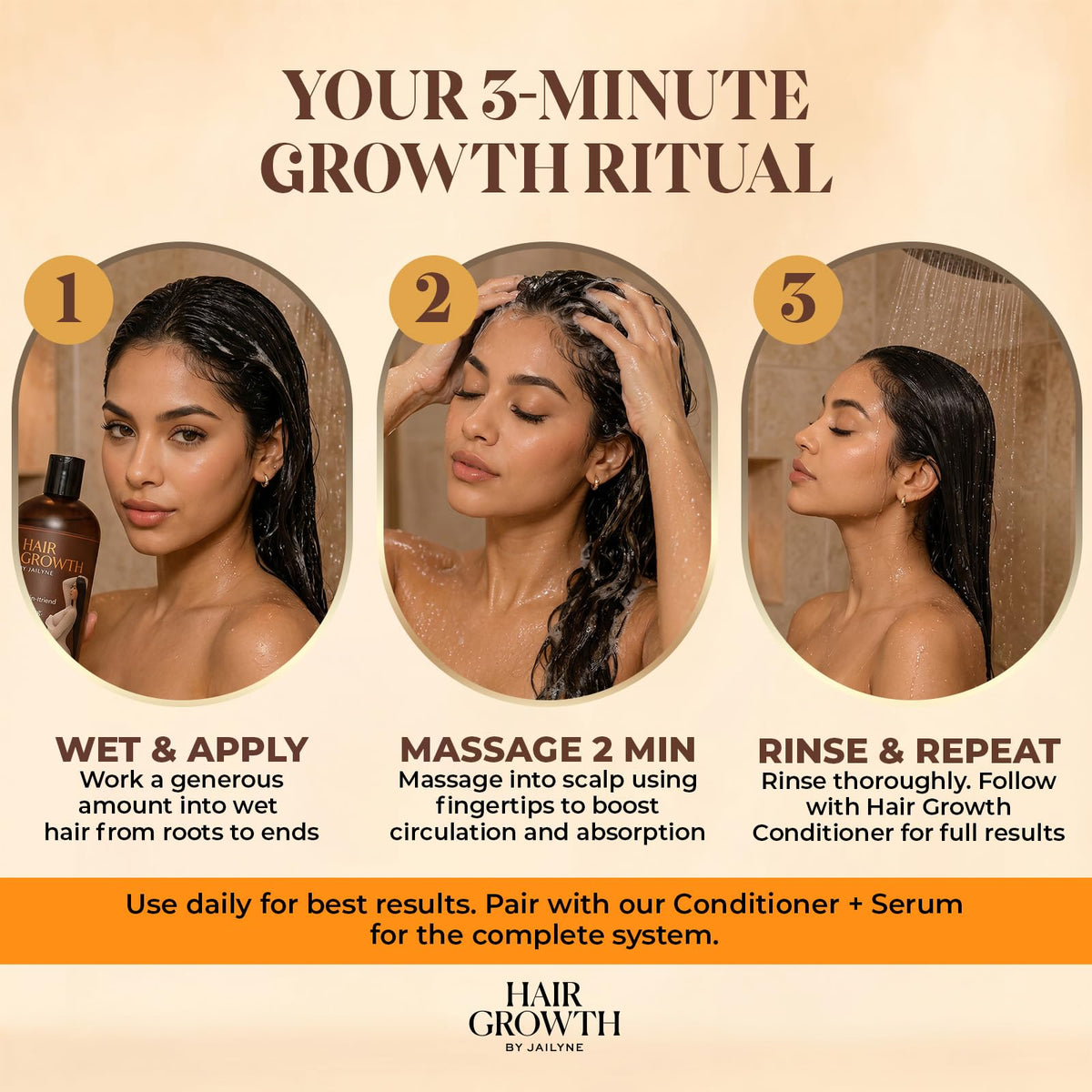 Lifestyle photo of model with shiny hair after using Hair Growth by Jailyne Ojeda showing improved texture