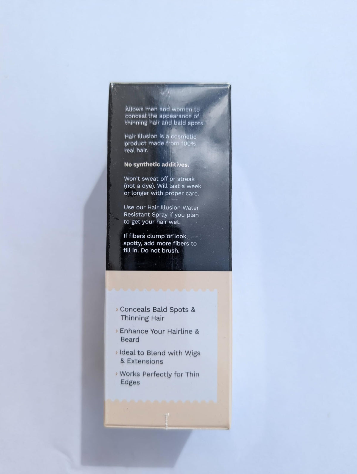 Top-view application demo of Hair Illusion creating instant thicker-looking hair