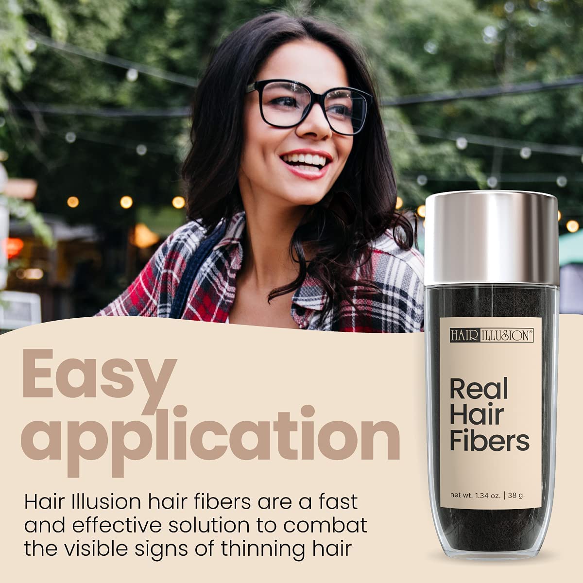 Hair Illusion applicator sprinkle in use for fast thinning hair concealment