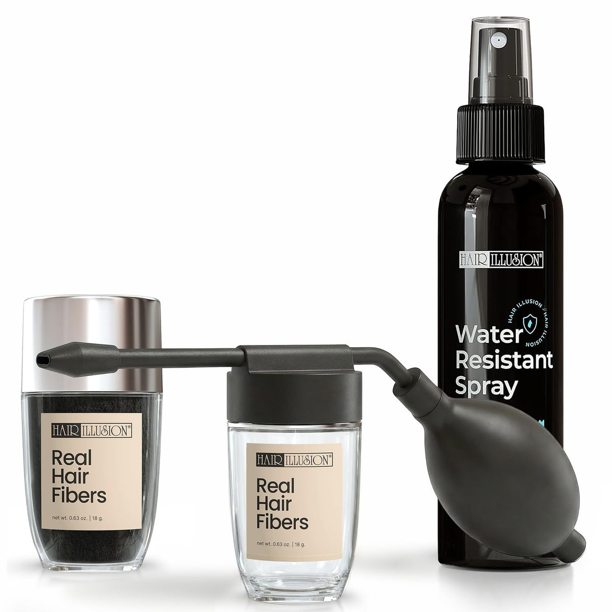 Hair Illusion front packaging showing kit components and real-hair benefit