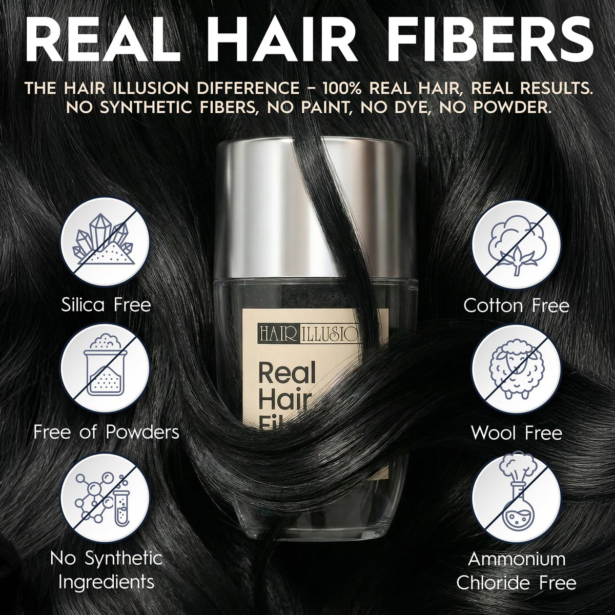 Hair Illusion open jar showing natural fiber texture for seamless blend