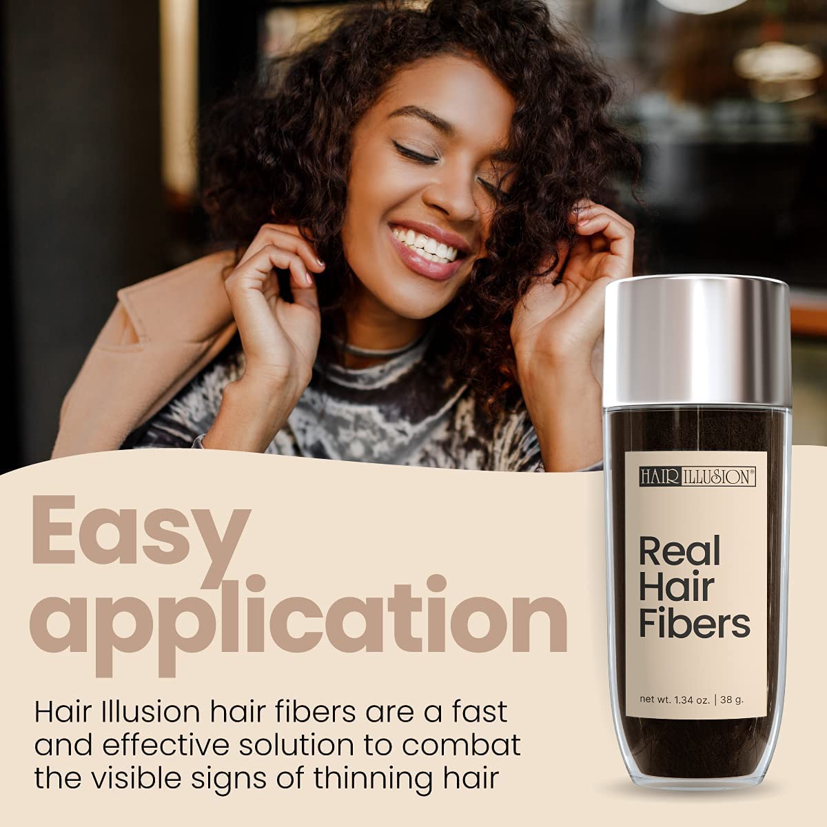Hair Illusion fibers applied to scalp demonstrating instant concealment