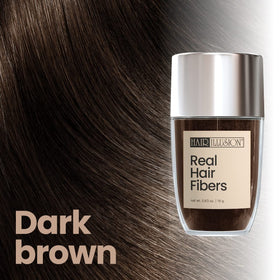 Hair Illusion loose dark brown fibers close-up showing natural human-hair texture