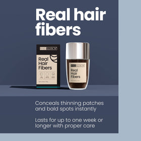 Hair Illusion fibers covering a bald spot close-up showing discrete concealment