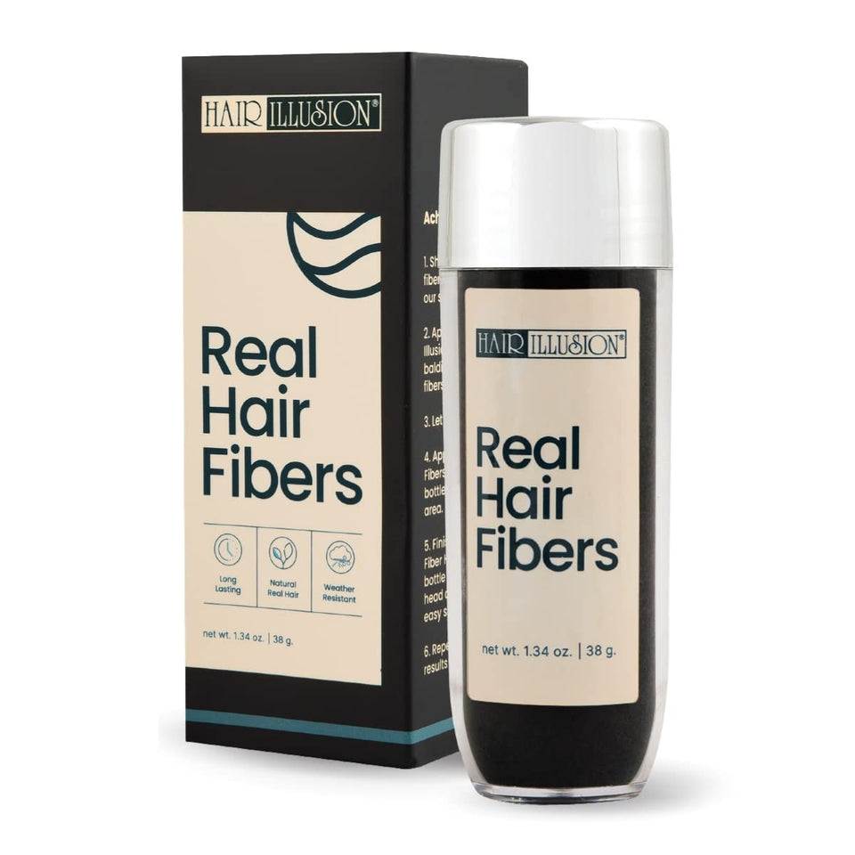 Hair Illusion front packaging jet black shows product and large 38g size benefit